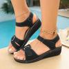 Summer 2023 Retro Women's Round Toe Wedge Sandals - Large Size & Comfortable with Stitching Detail