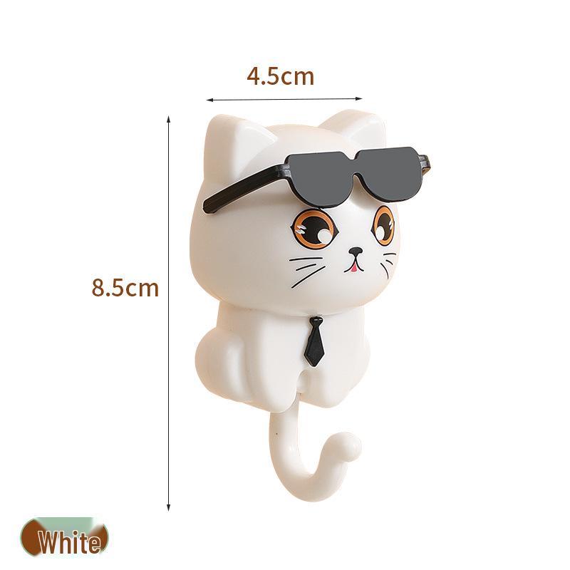 Rotating Black Cat Adhesive Wall Hook for Coats, Keys, and Hats - No-Drill Installation
