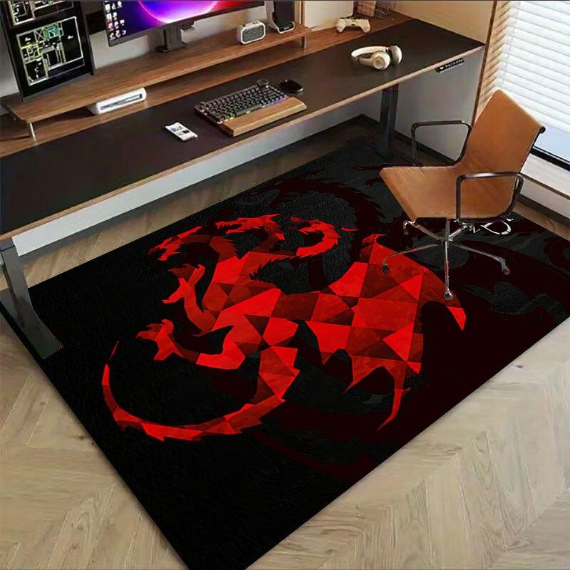 1pc Fire and Blood Office Carpet Chair Mats, Home Decor Mat Fantasy Theme Mat Durable Mat, Dragon Decor,Suitable for fantasy theme lovers