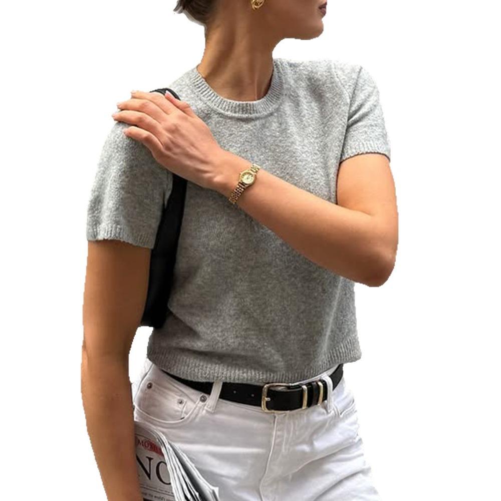Casual Simple Short-sleeved Fashion T-shirt Woolen Women's Clothing 2025 Autumn and Winter