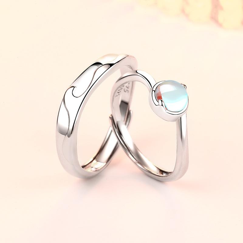 2 Stück 925 Sterling Silber Partnerringe Verstellbar Schlichtheit Mode Exquisit Herren Damen Schmuck Zubehör Hochzeitsfeier Geschenk
