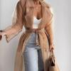Light Brown Transparent Long Trench Coat with Belt and Double-Breasted Buttons