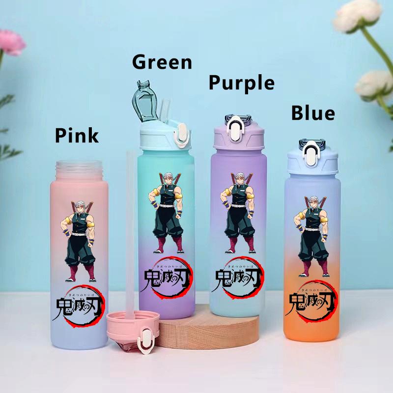 750ML Demon Slayer Cartoon Plastic Gradient Water Cup Portable Leak Proof Water Bottle Student Outdoor Sports Travel Water Cup