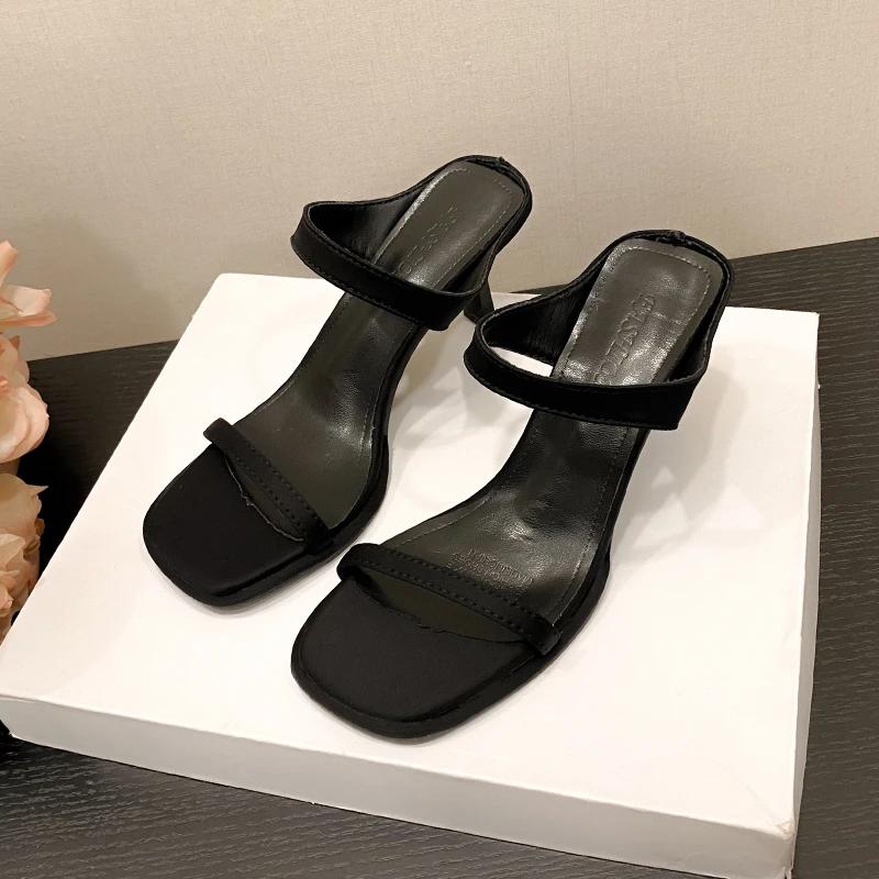 Shoes for Women 2025 New Summer Outdoor Modern Slippers Fashion Stiletto Peep Toe Square Toe High Quality Women's Slippers