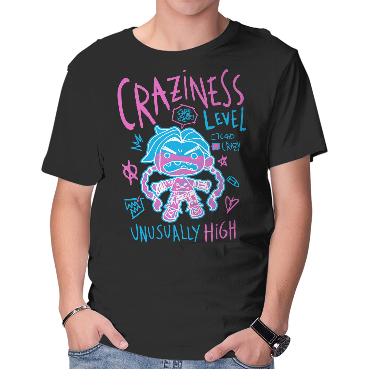 Unisex Crew Neck T-Shirt Craziness Level Graphic Short Sleeve Casual Tee L