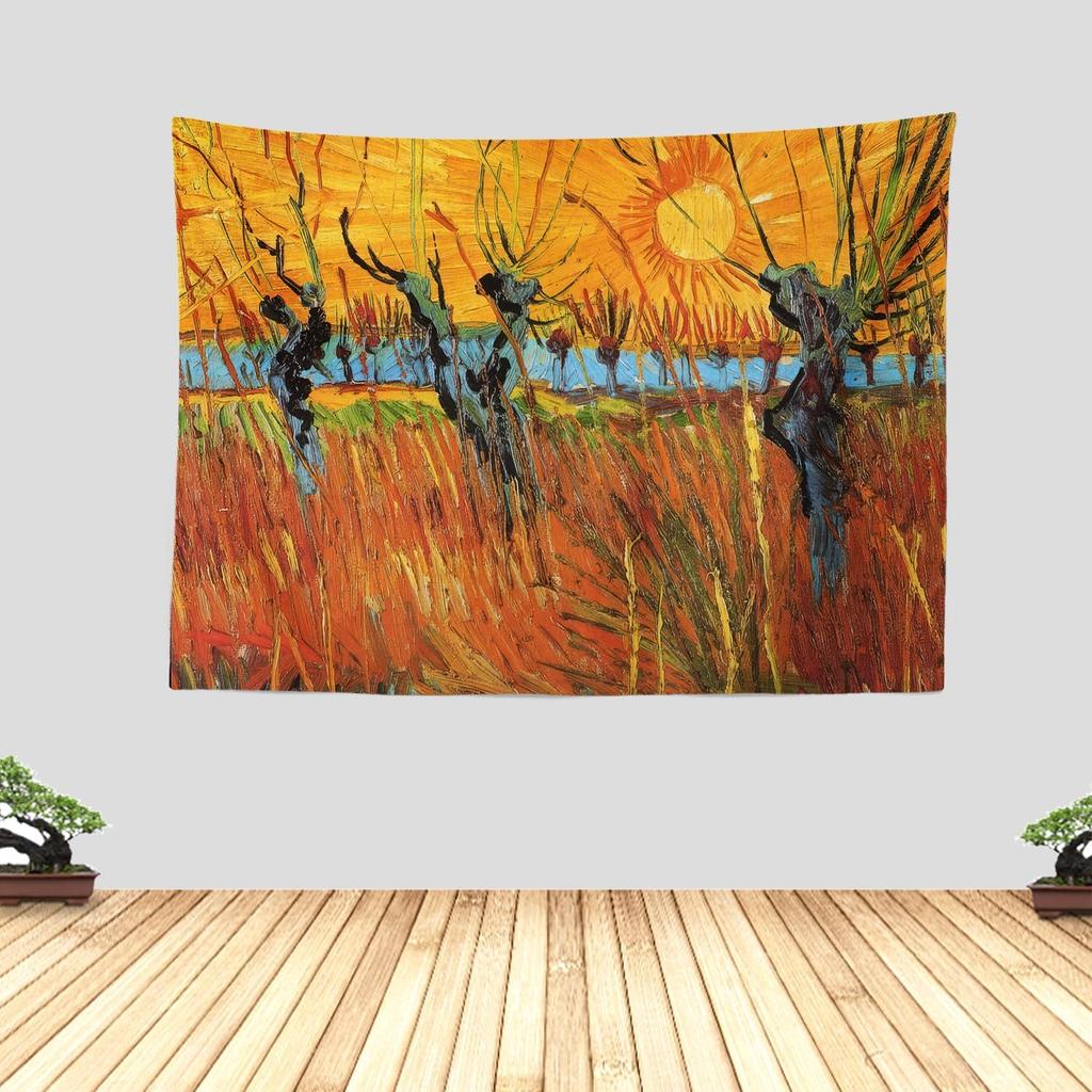 Bohemian Spring Landscape Tapestry Wall Hanging Art Print Rustic Floral Botanical Impressionist Home Decor for Living Room Bedro