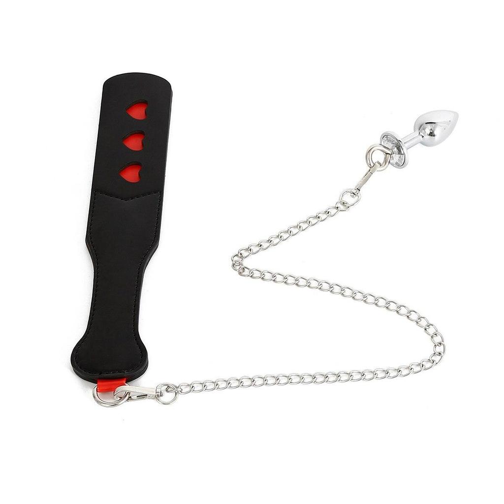 Stainless Steel Butt Plug Chain Leather Whip BDSM Adult Sex Toy Tail Plug Slave Fetish