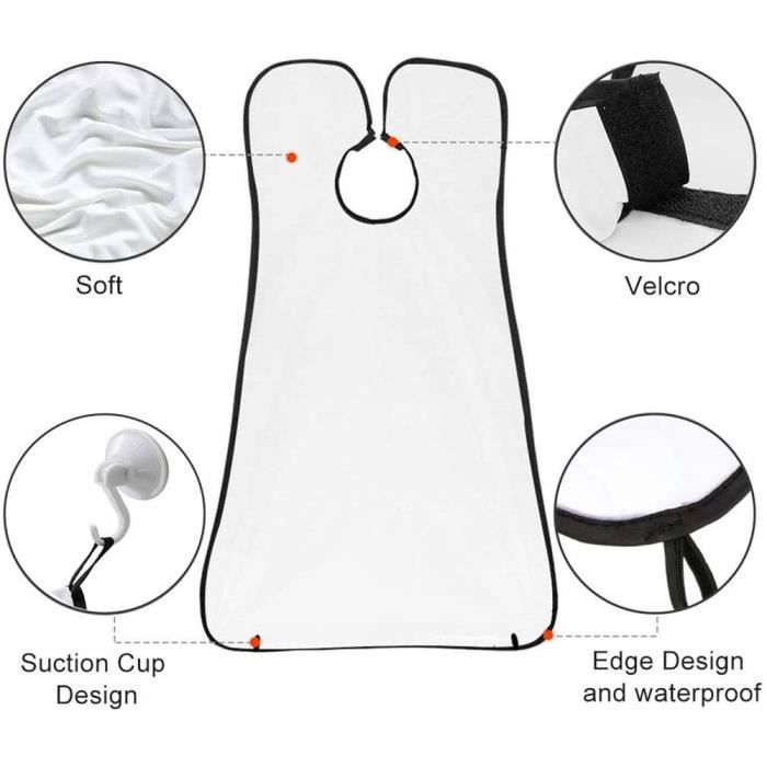 BEMSM-Tablier à Barbe Bavoir à Barbe Tablier Rasage Cape de Barbier Bavoir Rasage avec Ventouse - Blanc