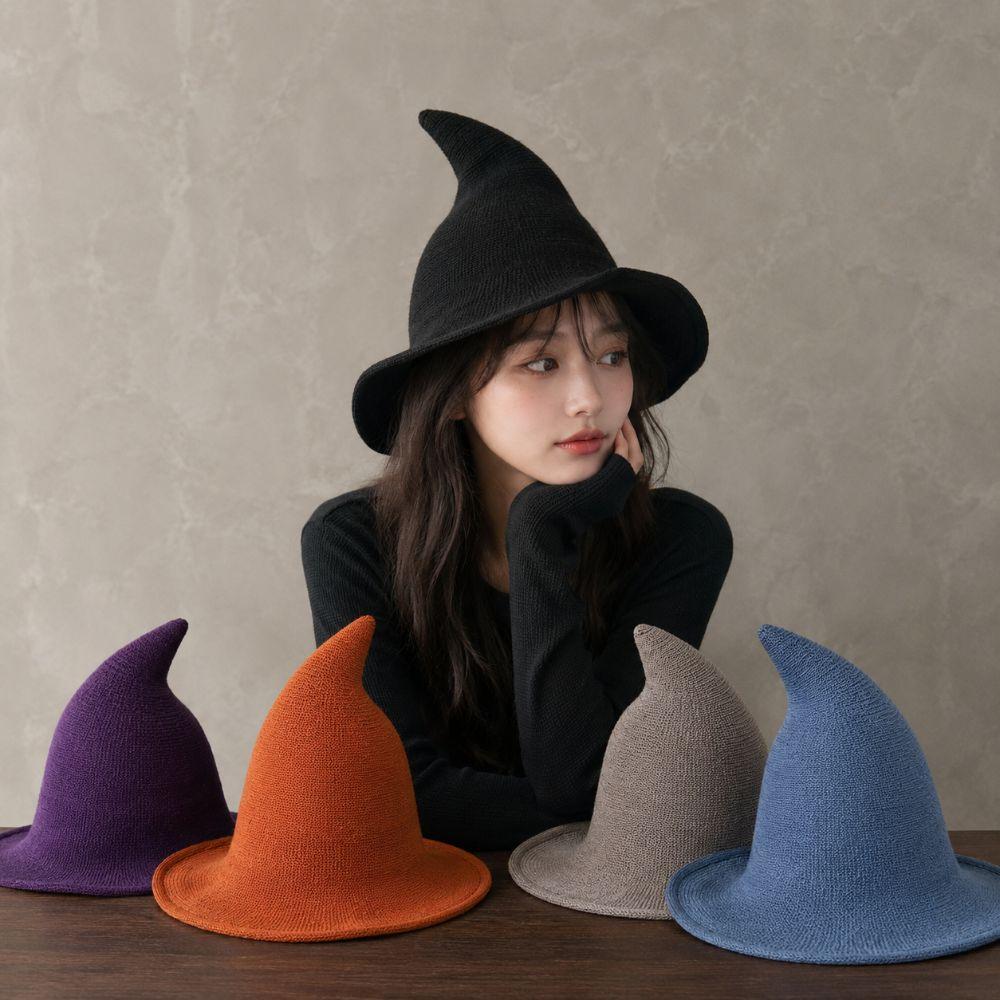Solid Color Halloween Witch Hat Wool Knit Pointed Hat Modern Costume Hat Cosplay Decoration
