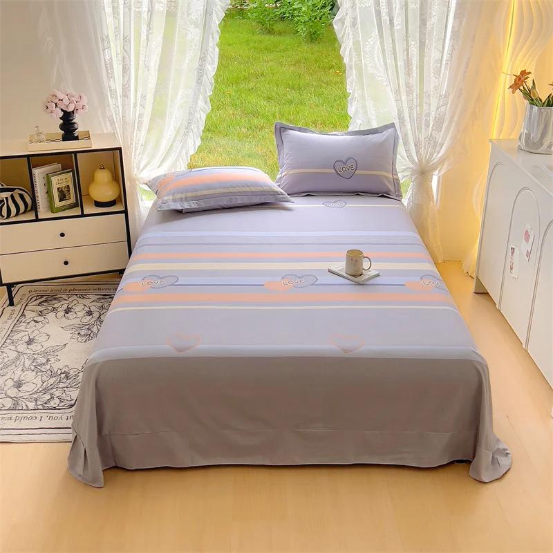 3Pcs Simple Geometric Plaid Bed Sheet Set 100% Cotton Skin-friendly Queen Size Bedding Set Thickened Flat Sheet with Pillowcases