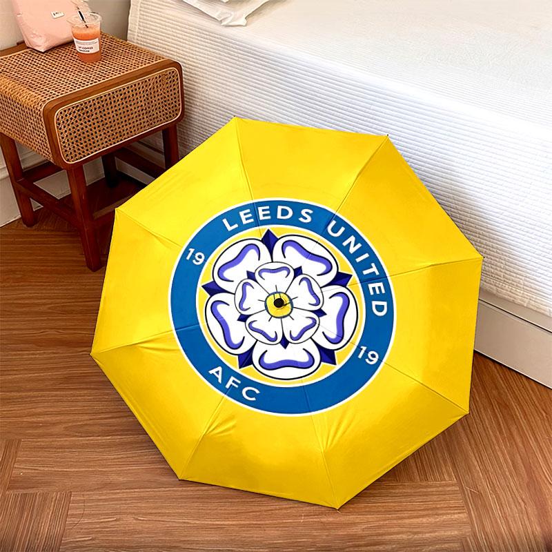 1 Paragüas Plegable Automático - Diseño de Patrón del Leeds United Football Club, Portátil y Plegable con 8 Varillas, Regalos de Navidad y Cumpleaños