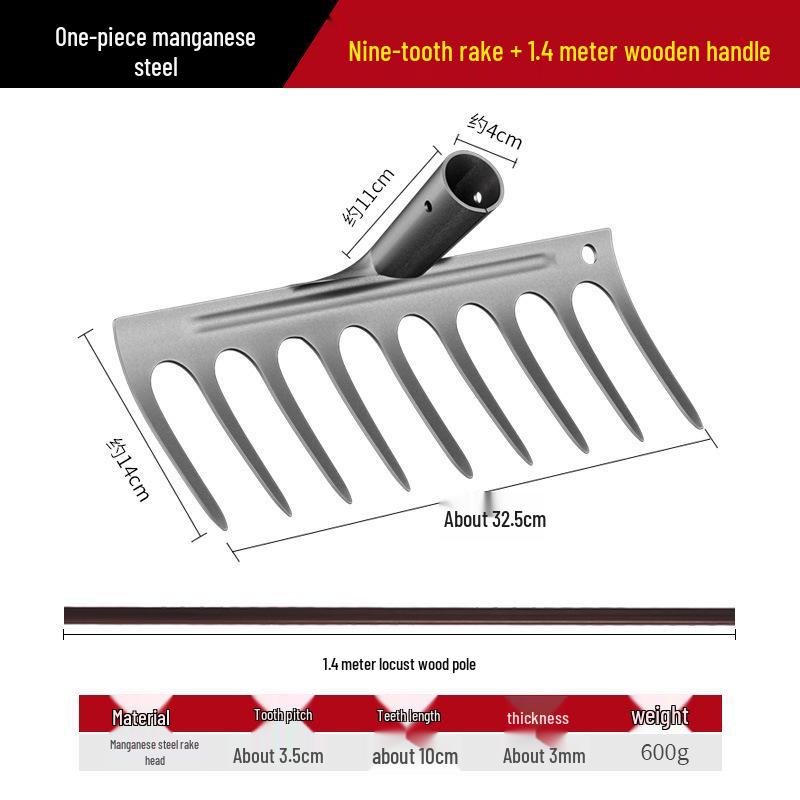 Manganese Steel Five-Tooth Weeding & Planting Rake - Multifunctional Soil Loosening Tool