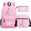 Set Zaino Scolastico Giovanile Stampato Cristiano Ronaldo 3pz Unisex Borsa a Spalla in Tessuto Oxford Studenti Superiori
