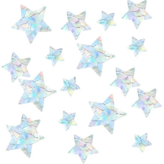 84PCS Star Window Clings - Anti-Collision Decals to Save Birds, Non-Adhesive Prismatic Vinyl, Star Style Rainbow Stickers
