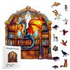 Dragon's Library Adult Wooden Jigsaw Puzzle Unique Shape Brain Teaser Gift for Friends - Wooden Puzzles for Adults