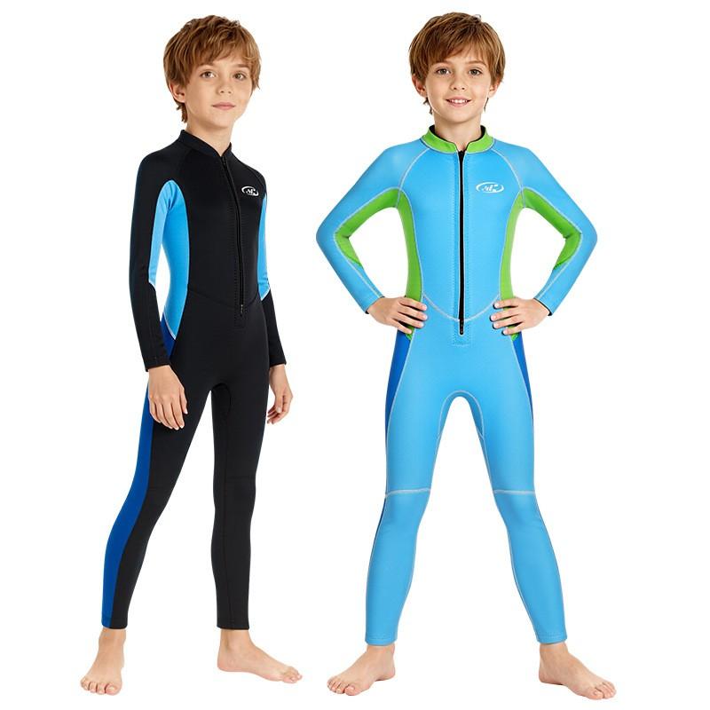 Kinder Ganzkörper-Neoprenanzug Schnorcheln Tauchen Surfen Warm Thermisch Langarm Hose UV-Schutz Schwarz Hellblau