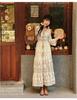New slimming Bohemian fringe lace vacation style high-waisted slimming apricot long dress is super fairy-tale