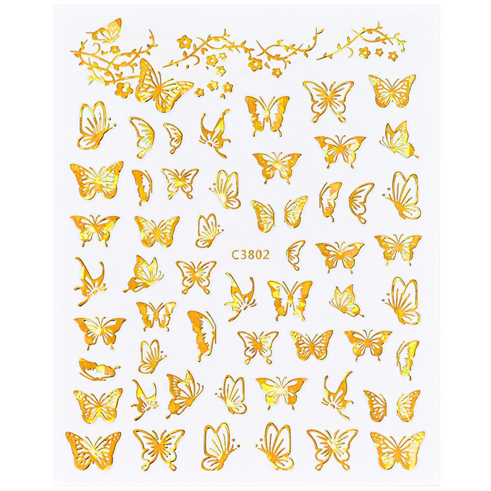 Bronzing Solid Color Butterfly Flame Nail Art Sticker 3D Adhesive Self-Adhesive Sweet Wind Nail Decorative Patch