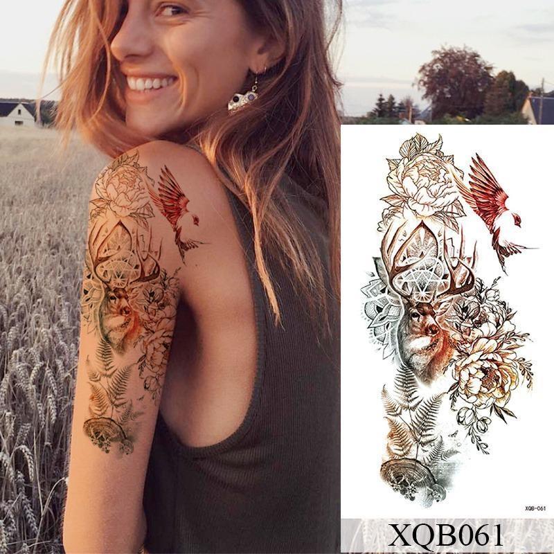 1 PC 210*114MM Waterproof Temporary Tattoo Sticker Spider Flash Tattoos Sanskrit Tiger Flower Body Art Arm Fake Tatoo For Women Men