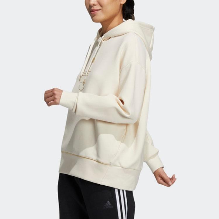 Adidas Solid Color Drawstring Pullover Hoodie with Long Sleeves Women Tops Off-White HG1823