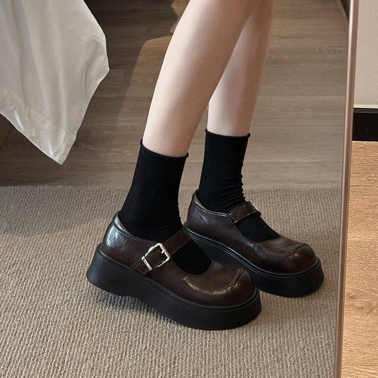 [Ushilai] French Mary Jane Small Leather Shoes for Women's Winter 2025 New Thick-soled Japanese Shallow-mouth Loafers