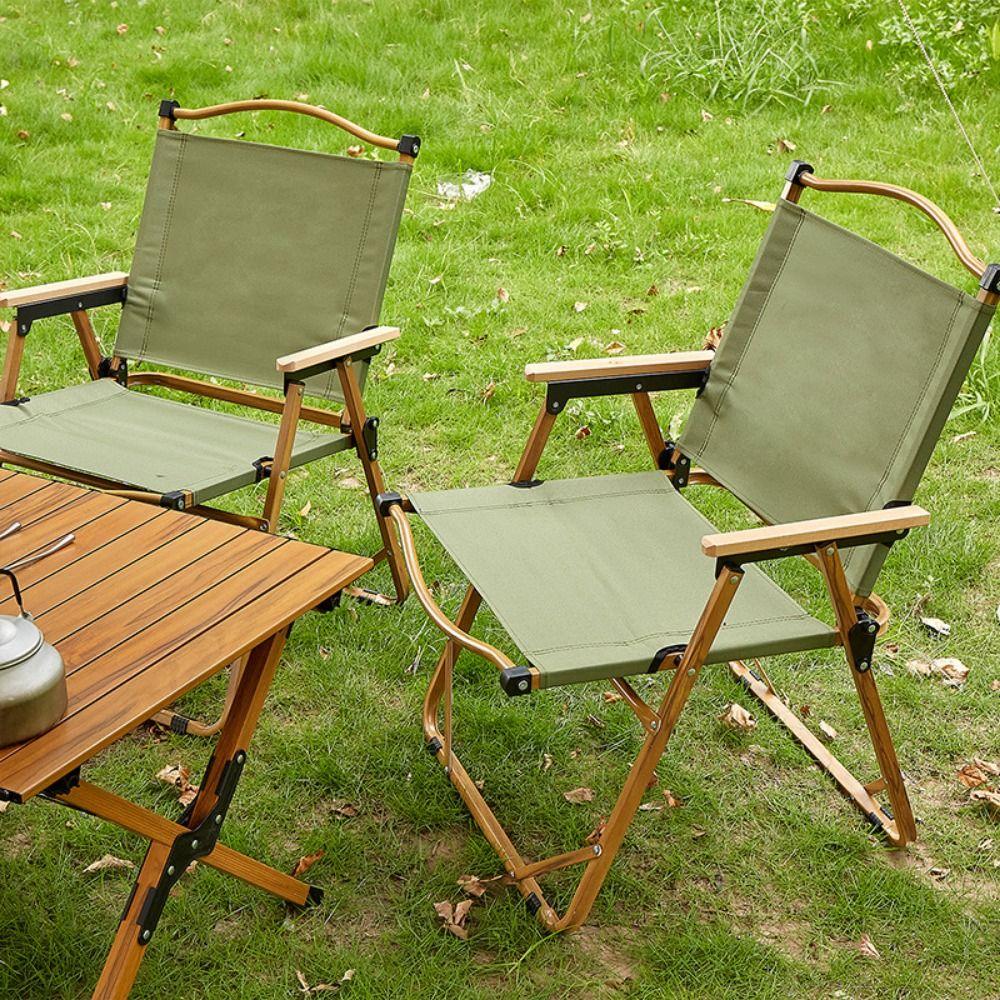 Wood Grain Camping Folding Chair Carbon Steel Durable Picnic Fishing Chair Comfortable Armrest Sturdy Kermit Chair Household Use