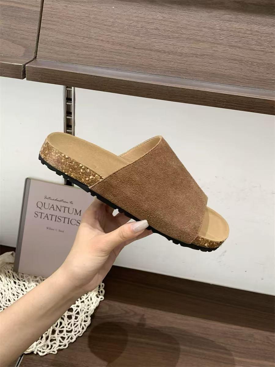 

Fashion Summer Cork Clogs Slippers for Women Plus Size Open Toe Flat Heels Sandals Woman Comfort Non Slip Clogs Sandles Female 43 хаки
