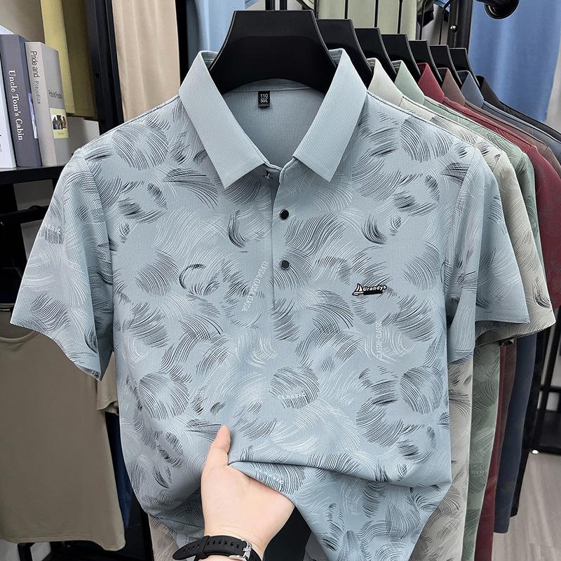 Summer Men's Short Sleeve T-Shirt Fashion Printed Lapel Collar Breathable Polo