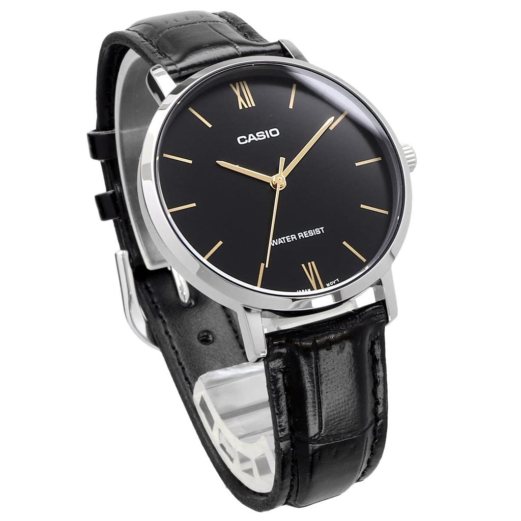 Casio LTP-VT01L-1B Quartz Women's Watch, Black with Black Leather Band, Overseas Model [Parallel Import]