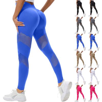 Calças de Yoga Femininas de Cor Sólida Vazadas Respiráveis Elásticas Cintura Alta Levanta Bumbum Calças Esportivas de Fitness