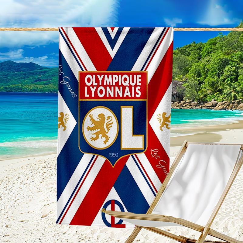 Olympique Football Crest Beach Towel - Soft, Absorbent Microfiber, Lightweight, Ideal for The Beach, Parties, Travel, Camping fan gifts