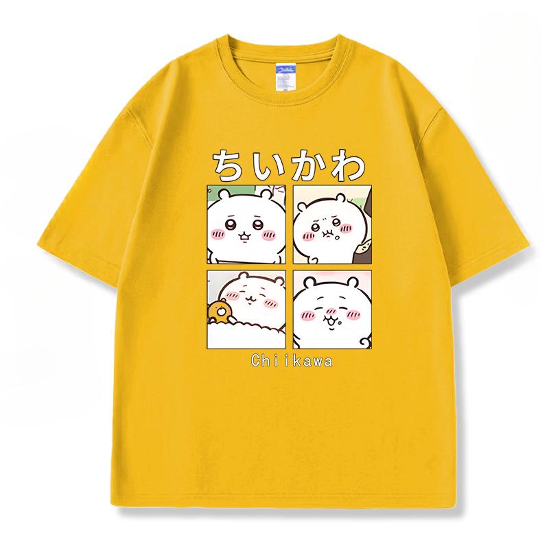 Chiikawa rolig söt fyrfaldig mönster T-shirt sommar vardaglig trend 100% bomulls T-shirt mode bekväm lös herr T-shirt
