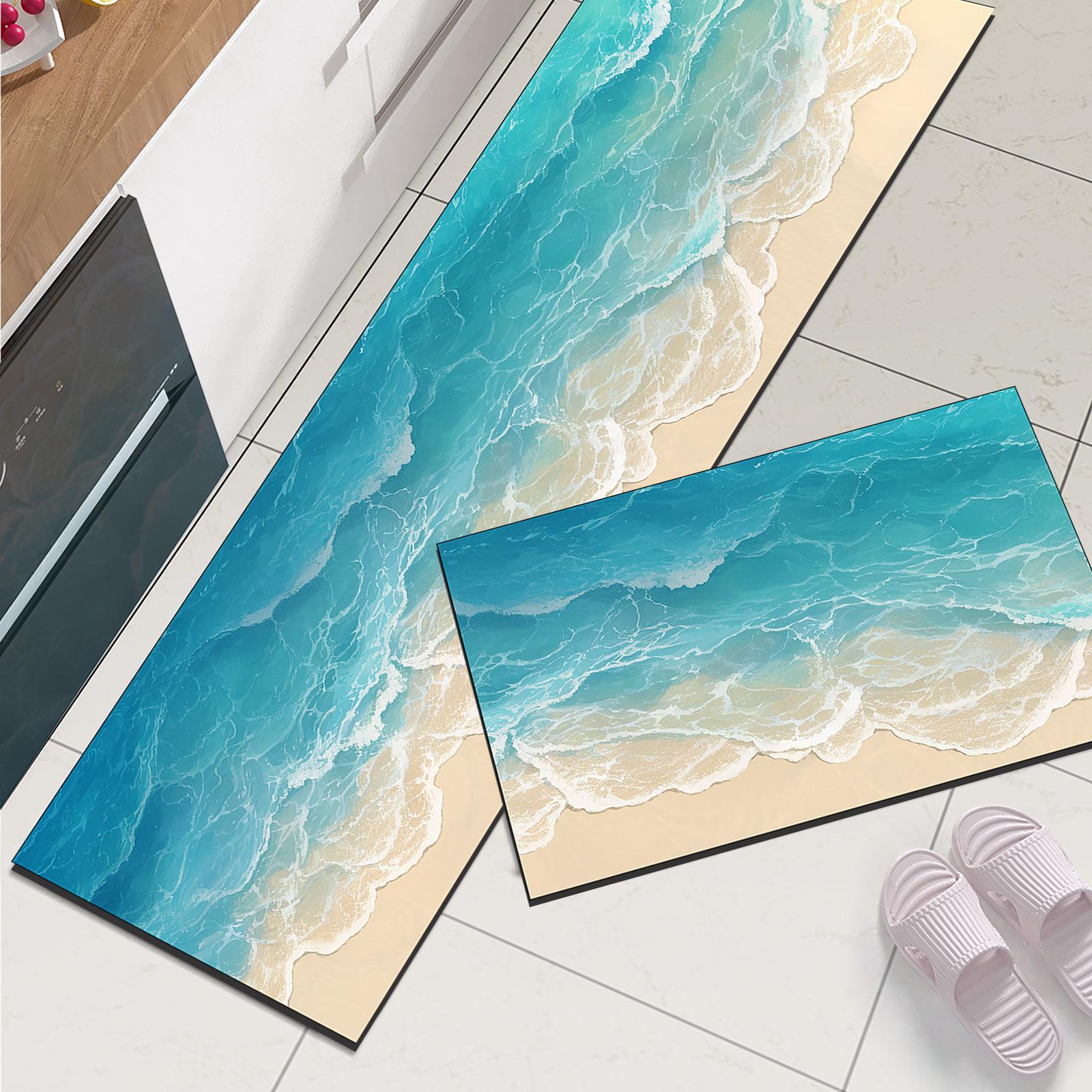 

Coastal Print Kitchen Floor Mat Waterproof Foot Mats Non-Slip Bathroom Rugs Carpet For Living Room Absorbent Laundry Rug Doormat 40CMx60CM