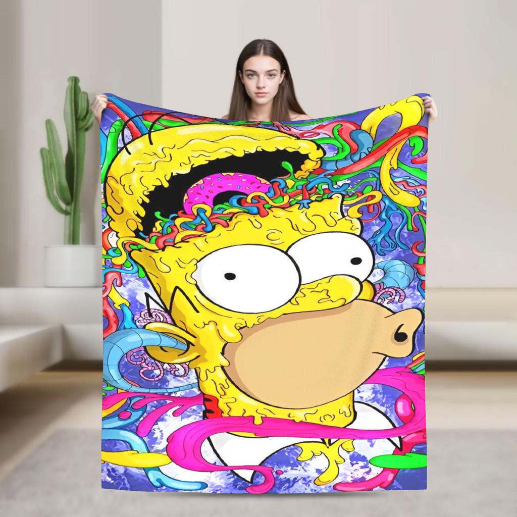 Super Warm Blanket Decorative The Simpsons Cartoon Throw Blanket Flannel Bedspread For Couch Chair Fluffy Sofa Bed Cover