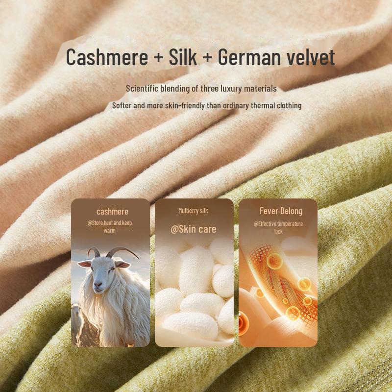 Herren- und Damen-Thermo-Unterwäsche-Set aus deutschem Kaschmir - Seiden-Unterhemd & Kälteabweisende Hose für Herbst/Winter