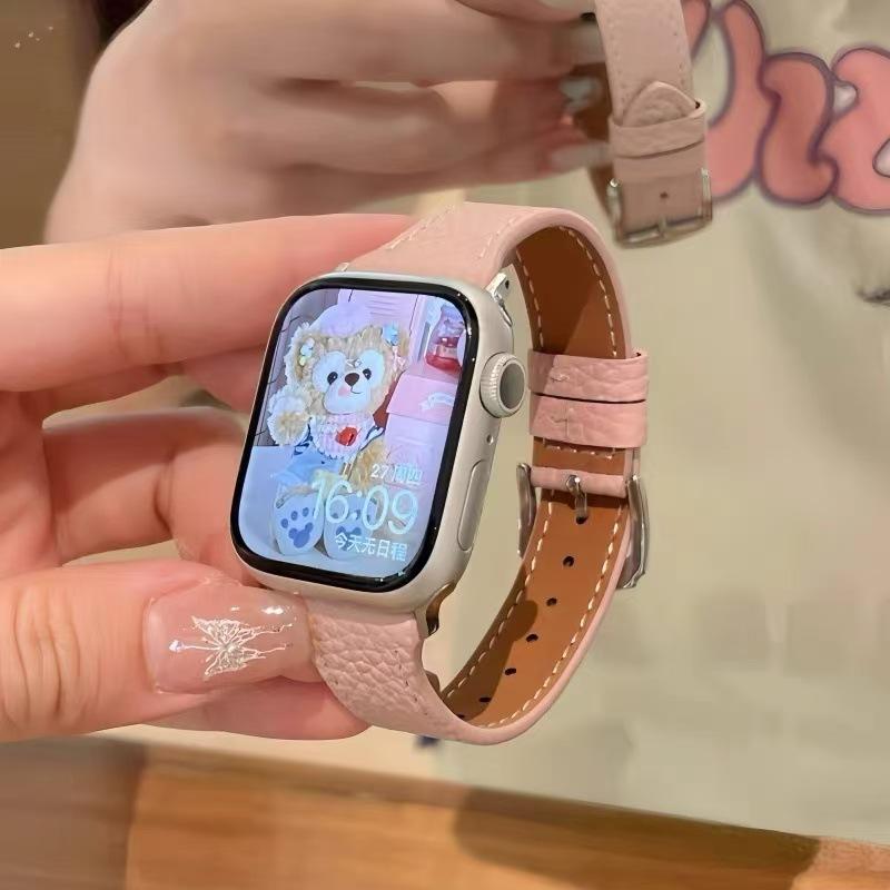 The Thin Pebbled Leather Strap Is Suitable for AppleWatch10, Apple Watch S9iwatch87th Generation SE Girl