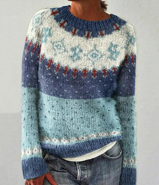 Europäischer & Amerikanischer Damen Lockerer Farbblock Rundhals Mode Pullover