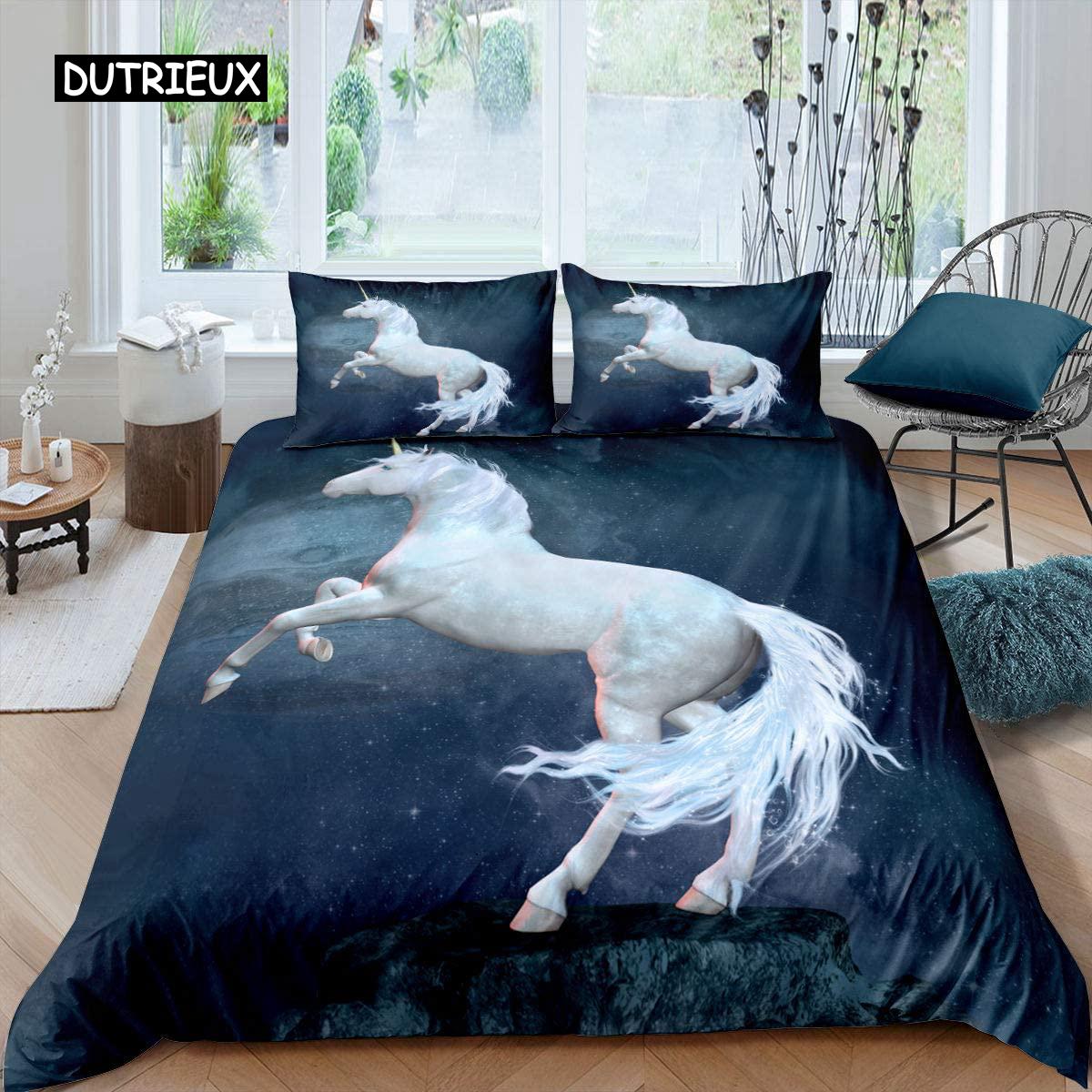 

Comfortable White Horse Pattern Duvet Cover Set With Duvet Cover And Pillowcases King Queen Twin Sizes For All Ages EU single(135x200cm)