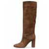 2026 Herfst en Winter Retro Stijl Sexy en Modieus Bruine Dames Hoge Schacht Ridder Dikke Hak Spitse Laarzen