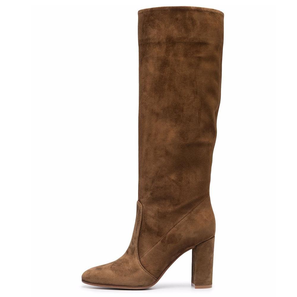 

2026 Autumn and Winter Retro Style Sexy and Fashionable Brown Women s Long Tube Knight Thick Heel Pointed Boots 43 коричневий
