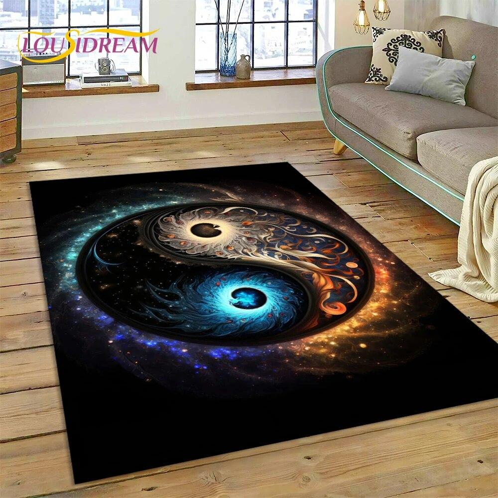 Yin og Yang 3D Naturaliser Kinesisk Tai Chi Teppe for Hjem Stue Soverom Sofa Dørmatte Dekor, Lekeområde for Barn Sklisikker Matte