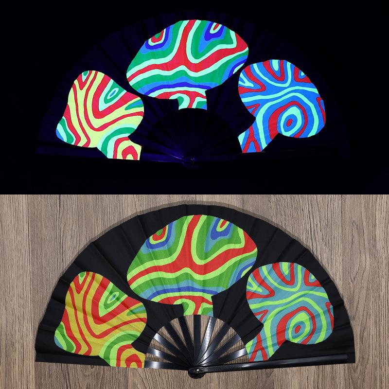 

Веер Кунг-фу УФ-печать Флуоресцентный веер Складной веер на бамбуковой основе для фестиваля, танцевальной вечеринки
