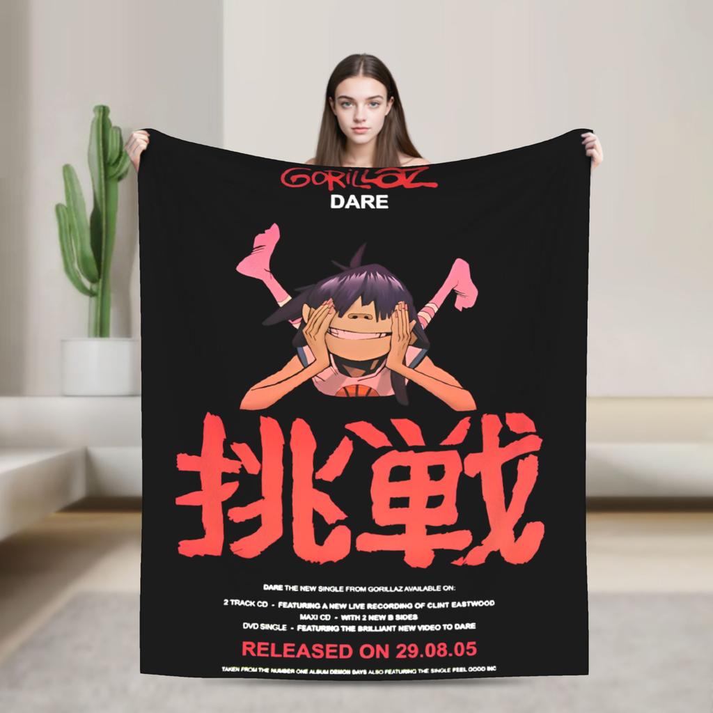 Musikband Gorillaz Crew Flanelldecke Weiche Überwurfdecke für Draußen Flugzeugreisen Mode Tagesdecke Sofa Bettbezug