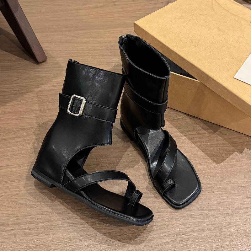 

Fashion 2025Black Leather Flipflops Ankle Flat Sandals Women Square Toe Beach Shoes Summer Fashion Mules Open Toe Sandalias Mujer 35 чёрный