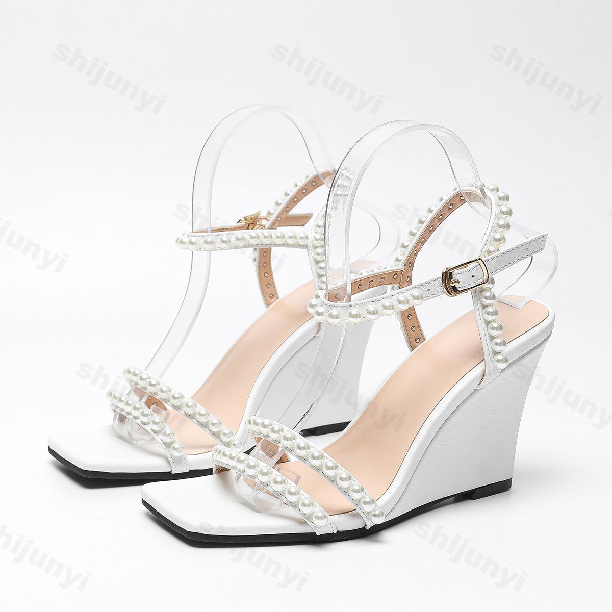 

Fashion 2025 Summer Women s Fashion Wedge Heel High-heeled Buckle Hollow Strap Breathable Sandals Comfortable Elegant Temperament Pumps 35 белый
