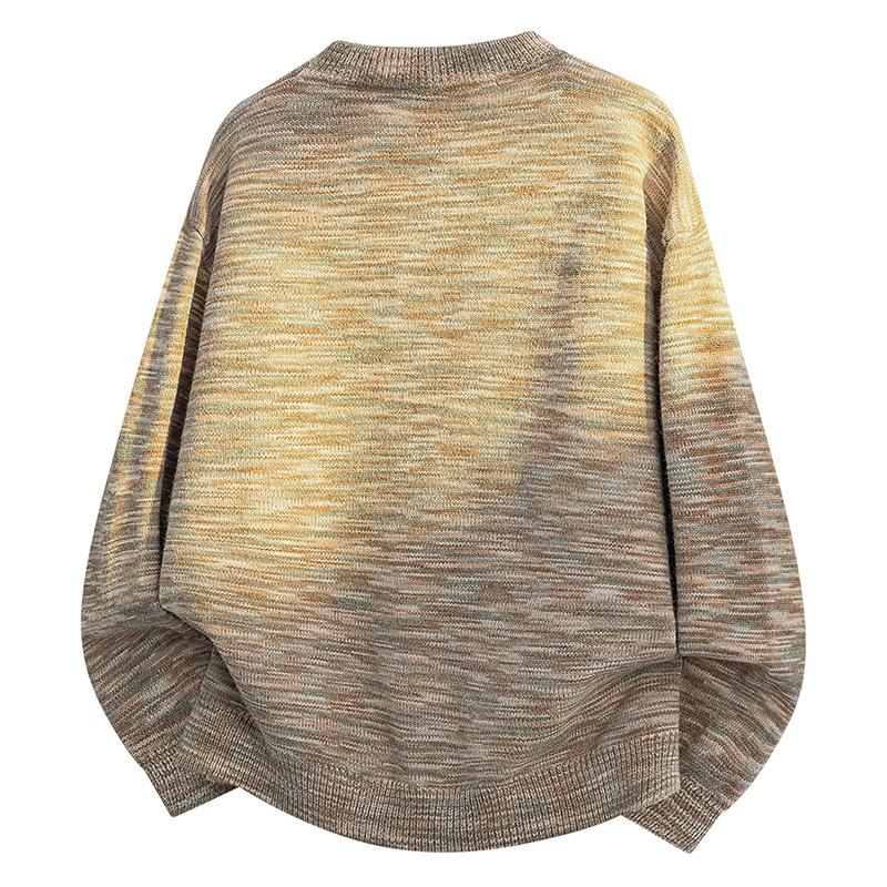 Men's New Autumn and Winter Gradient Sweater Pattern Round Neck Sweater Knitted Sweater