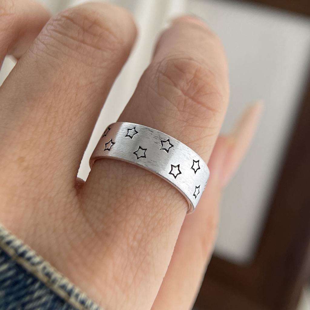 925 Sterling Silver Rings for Women Couple Minimalist Handmade Simple Wide Star Ring Fine Jewelry Gift Prevent Allergy
