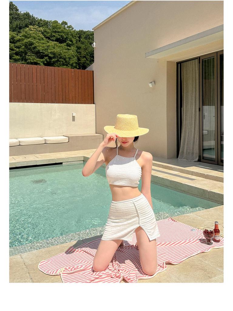 New Women's Japanese & Korean Swimsuit: Chic Split Skirt Style, Gathered Top, Conservative yet Sexy Beachwear