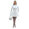 Frühling Pendeln Mini Kleid Frauen Herbst Elegante Tasche Langarm Sexy Bodycon Kleider Solide Dame Chic Party Club Roben
