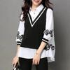 POLO Collar Plus Size Women's Korean Version of Loose Plus Fat Three-quarter Sleeve Fake Two-piece Fashion Shirt